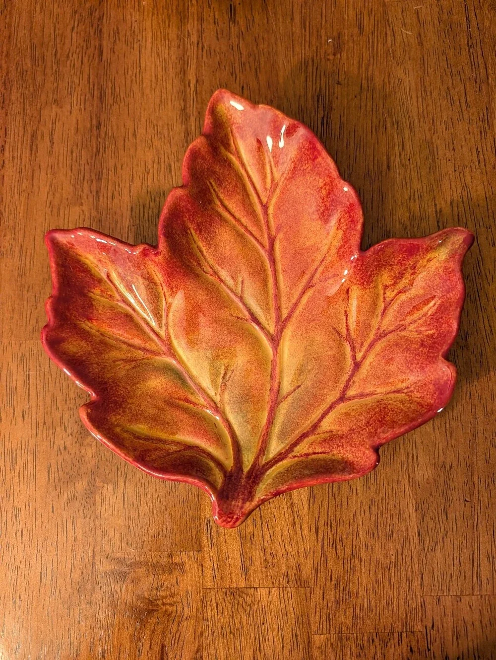 Leaf-Shaped Ceramic Serving Dishes - Set of 4 in Yellow, Olive, Red, Burgundy